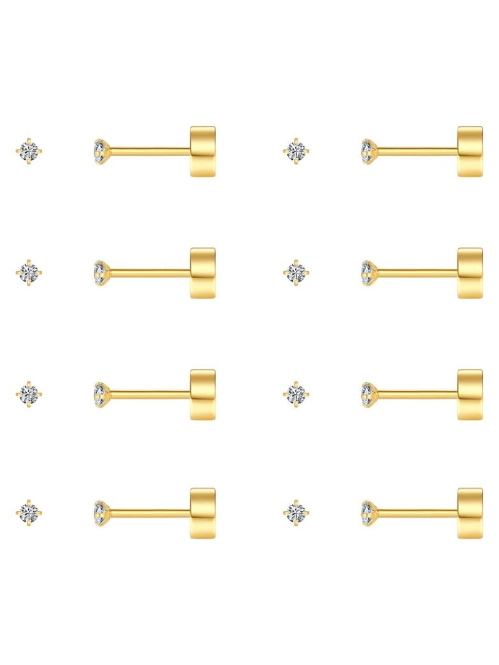 Flat Back Stud Earrings 14K Gold Plated Surgical Stainless Steel Hypoallergenic